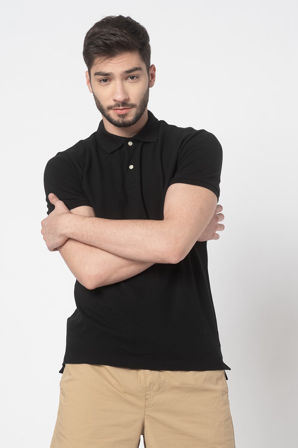 GAP, Tricou polo din material pique, Negru