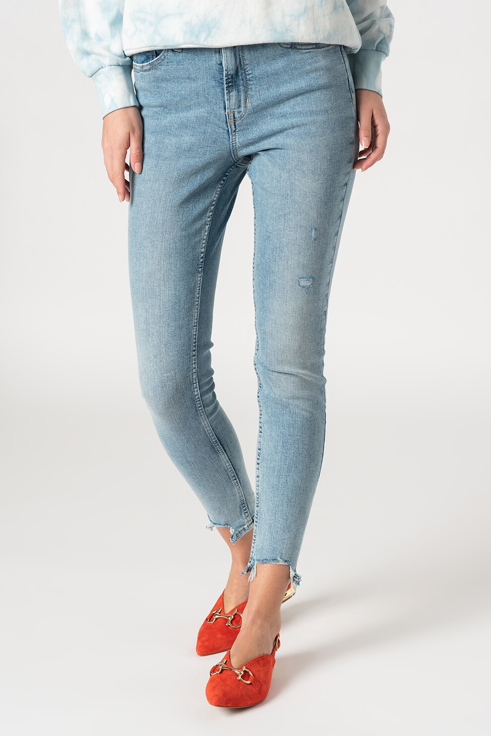 GAP, Blugi crop cu terminatie asimetrica, Albastru deschis