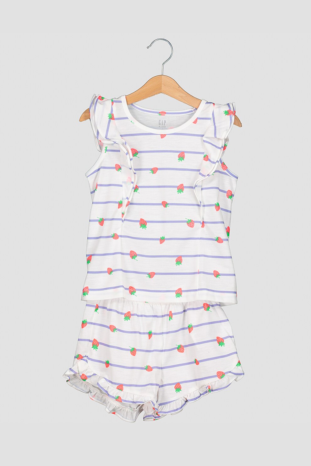 GAP, Pijama cu imprimeu si volane, Alb