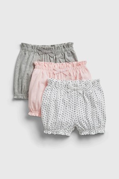 GAP, Set 3 perechi de pantaloni scurti de bumbac, fete, Gri/Roz/Alb, Gri/Roz pastel/Alb GAP, Set 3 perechi de pantaloni scurti de bumbac, fete, Gri/Roz/Alb, Gri/Roz pastel/Alb
