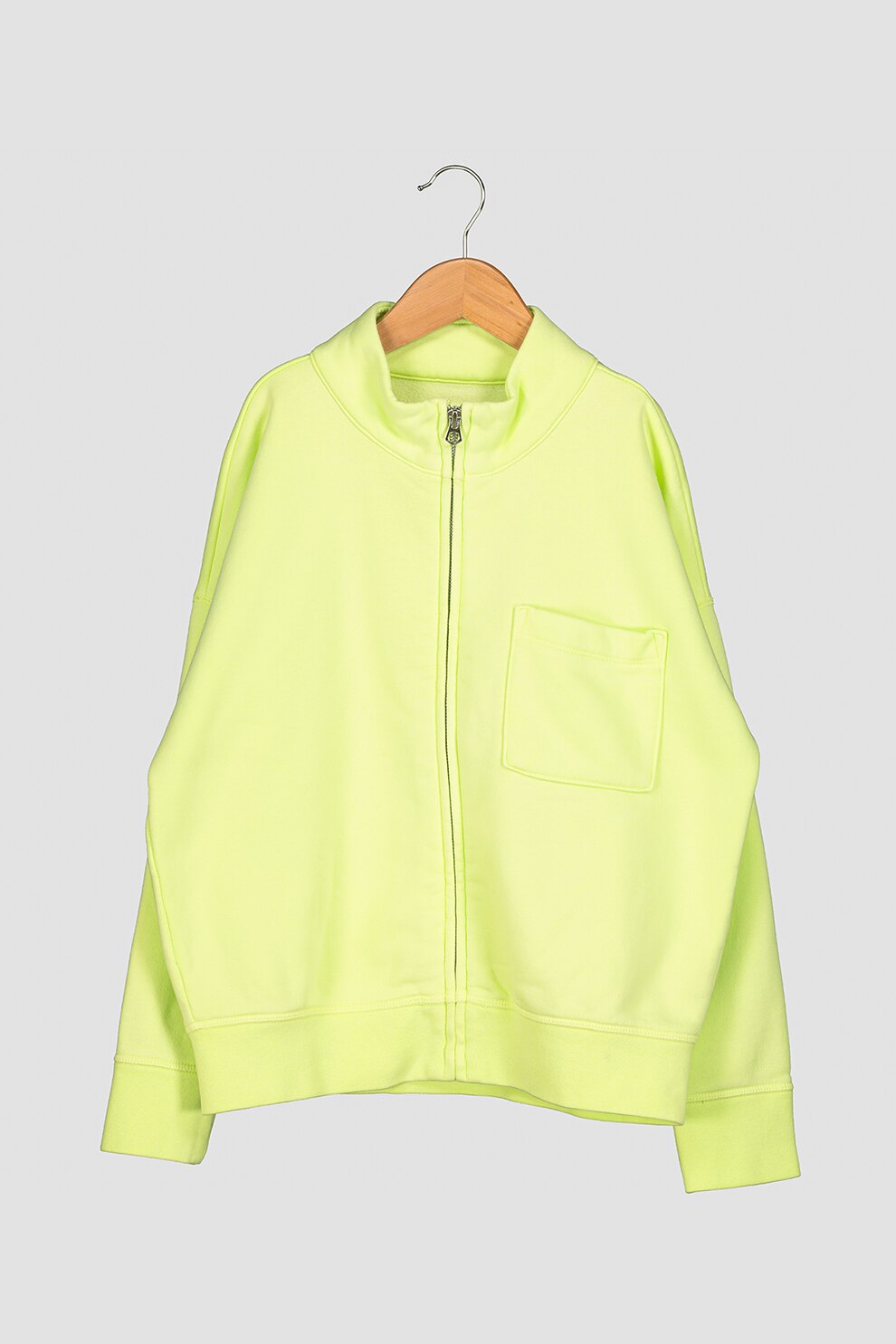 GAP, Bluza sport cu fermoar si buzunar pe piept, Verde lime, 130 CM