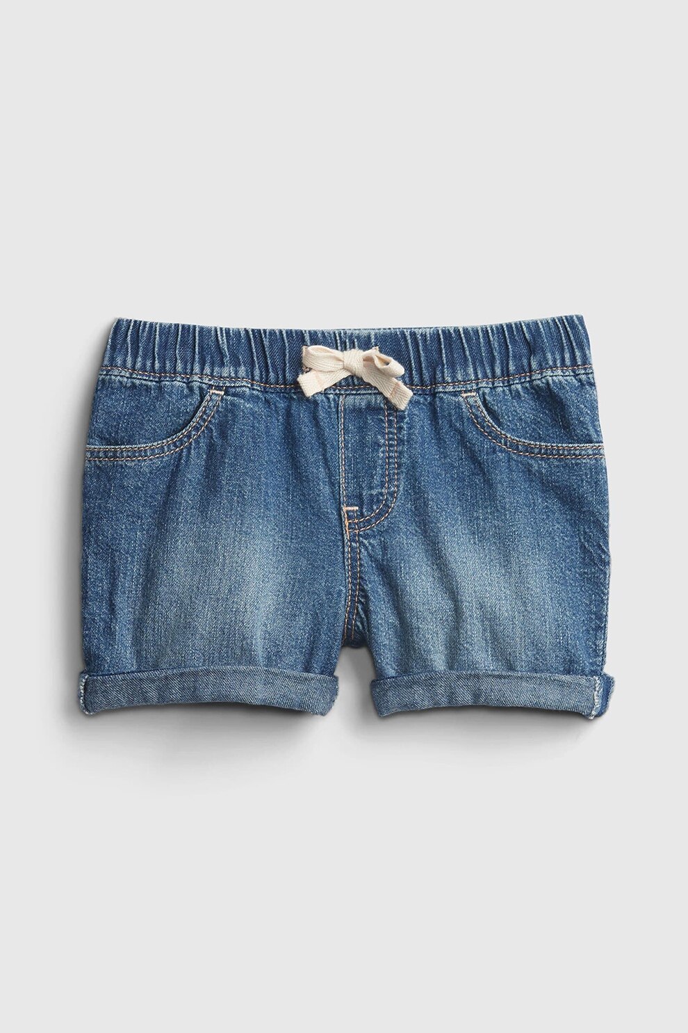 GAP, Pantaloni scurti de denim cu snur in talie, Albastru inchis/Alb prafuit