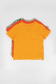 GAP, Set 3 tricouri cu buzunar pe piept, baieti, cu imprimeu si uni, Rosu/Oranj/Gri, Rosu/Oranj/Gri