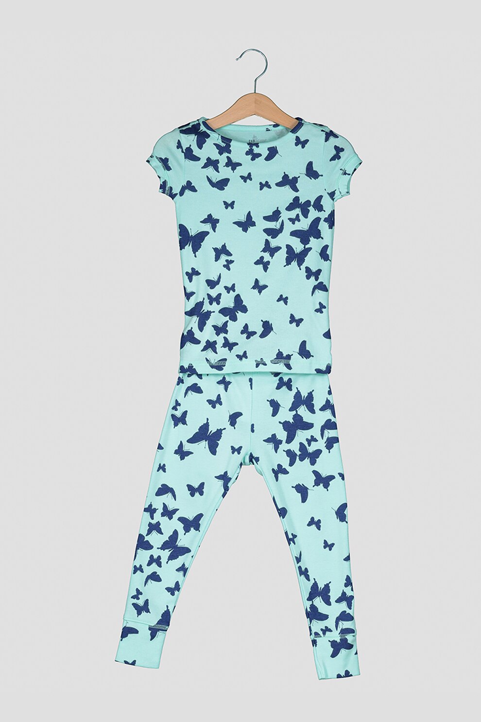 GAP, Pijama cu maneci scurte si fluturi, Verde menta