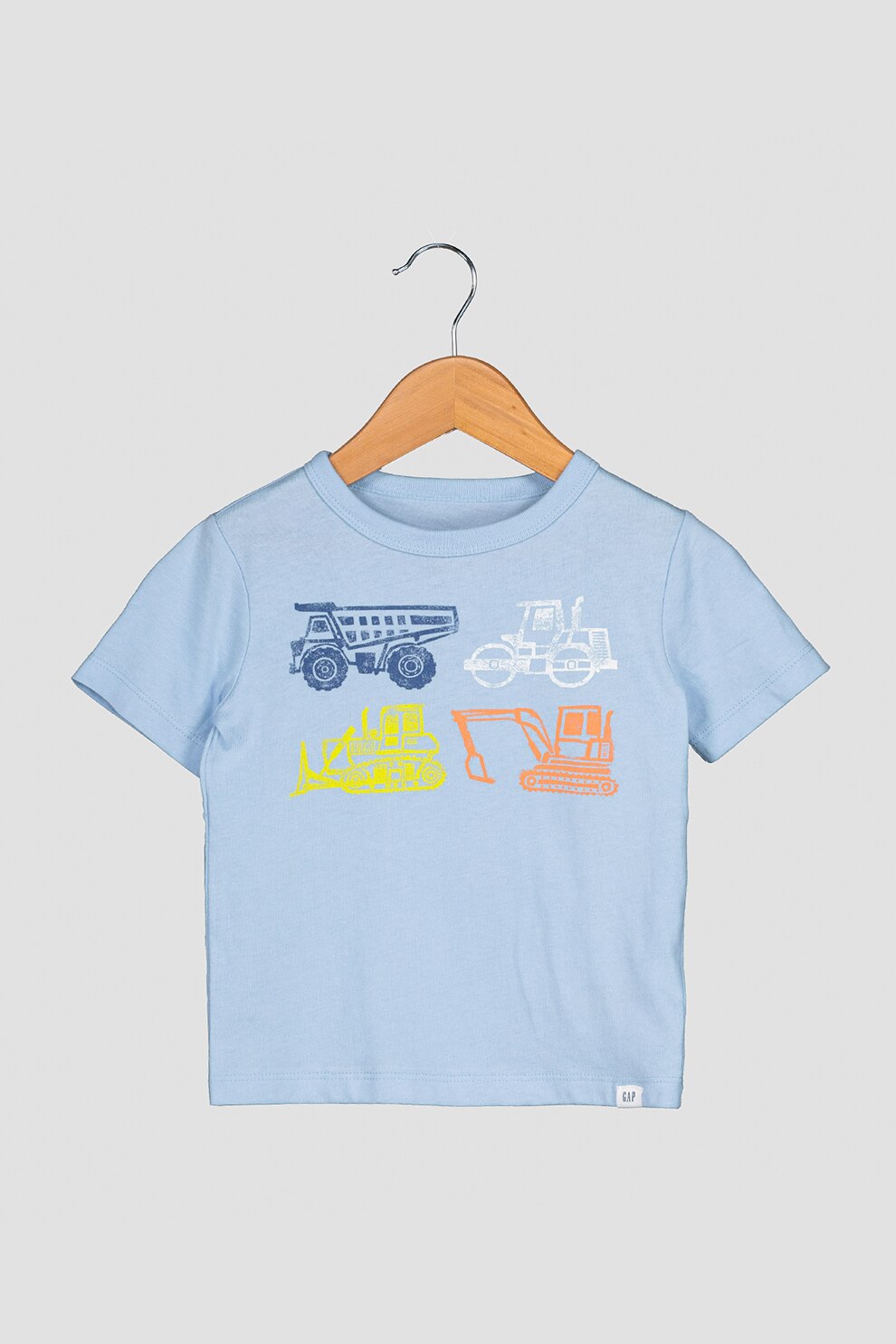 GAP, Tricou cu decolteu la baza gatului si imprimeu, Albastru deschis