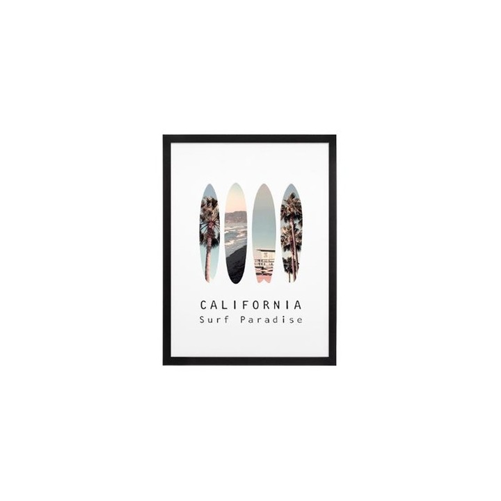 Tablou deco Surf California, geam sticla, rama MDF, 32x42 cm