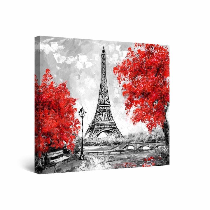 Tablou DualView Startonight Paris in Rosu si Negru, luminos in intuneric, 80 cm x 80 cm