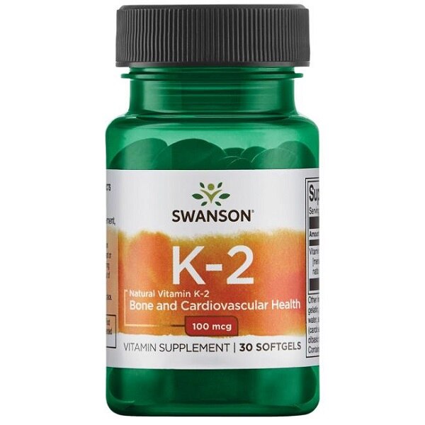 Supliment alimentar, Vitamina K2 Natto MK-7, Swanson Natural Vitamin K2 (Menaquinone-7) - 30 capsule (30 doze)
