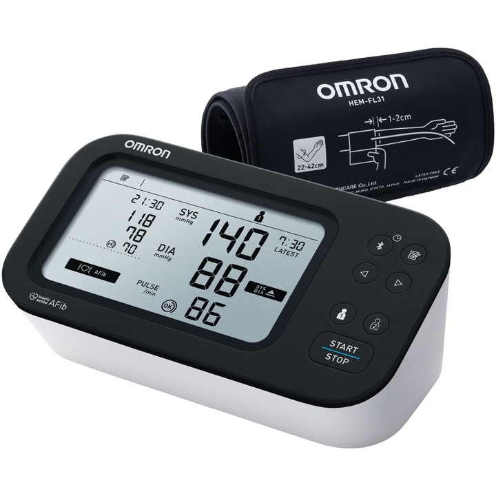 Апарат за измерване на кръвно налягане OMRON M7 IT AFib, Технология IntelliSense, Бял