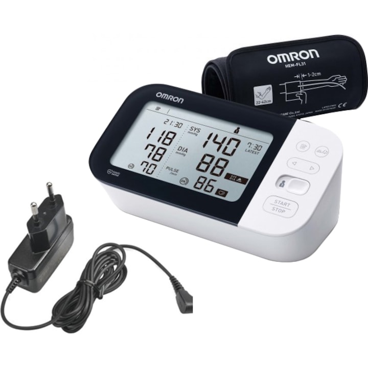 Апарат за измерване на кръвно налягане OMRON M7 IT, Intellisense Technology, Бял + Мрежов адаптер AC original Omron, Бял