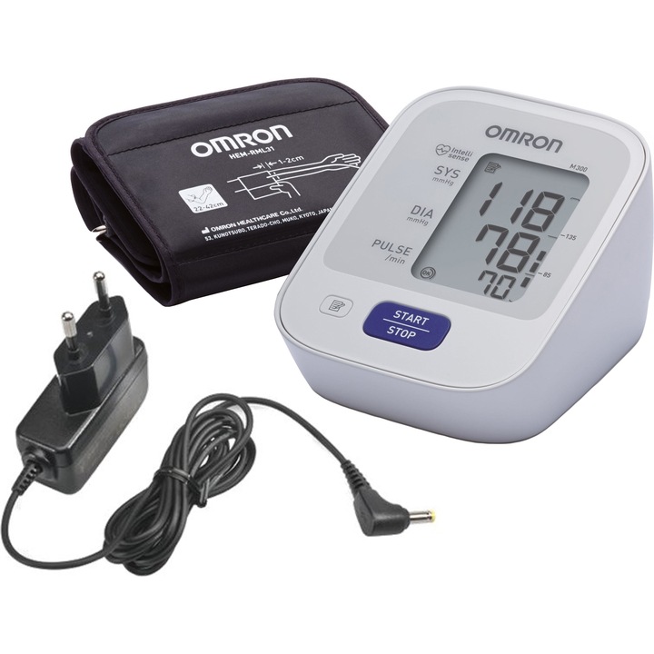 Omron M300 teljesen automatikus kar vérnyomásmérő + klinikailag hitelesített adapter, IntelliSense technológia, LCD kijelző, fehér