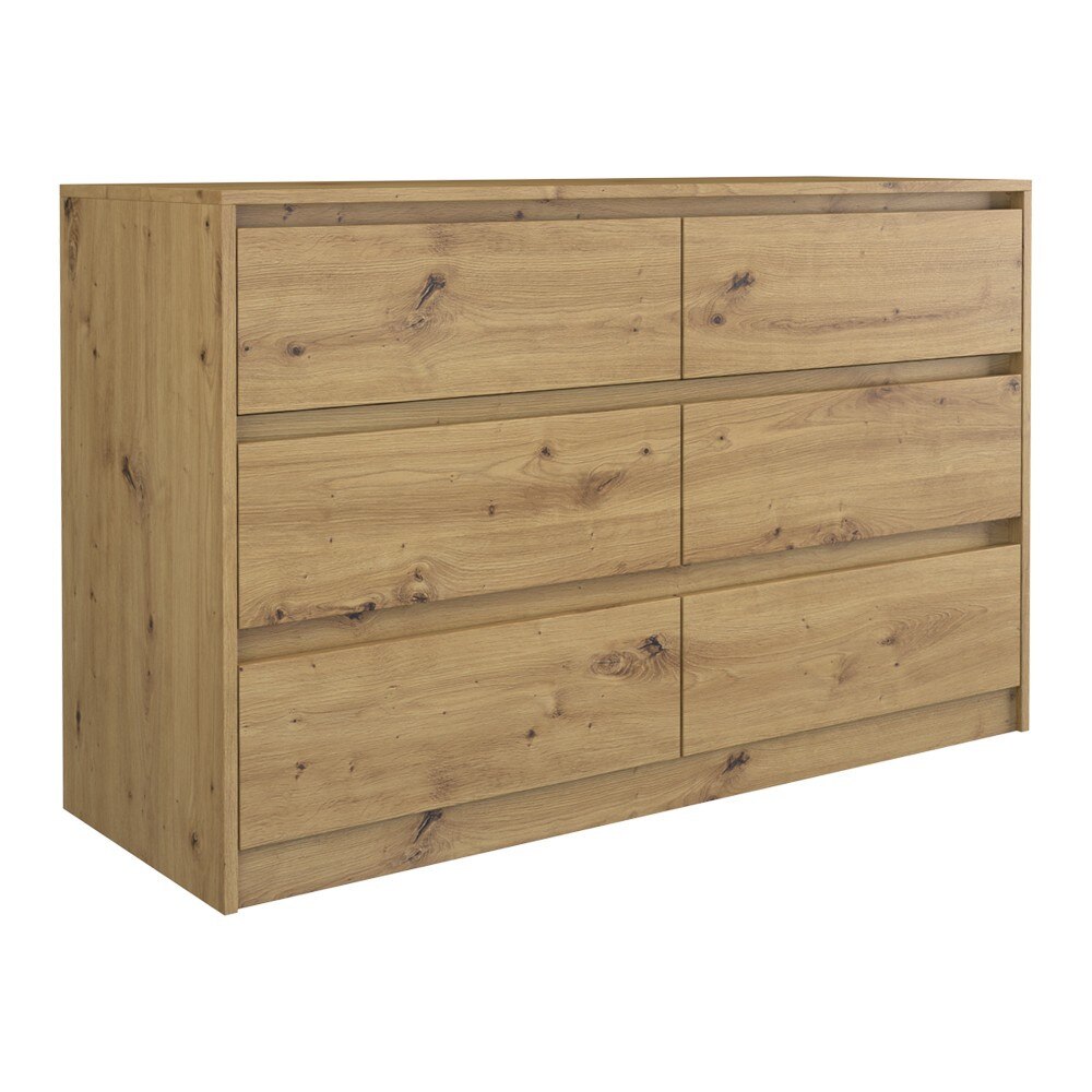 Comoda cu 6 sertare, Shannan K140 2X3, 138x40x75, stejar