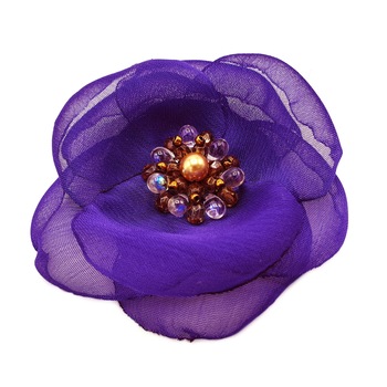 Brosa handmade, Zia Fashion, Evelina, floare mov, voal stil matase, elemente Brosa handmade, Zia Fashion, Evelina, floare mov, voal stil matase, elemente