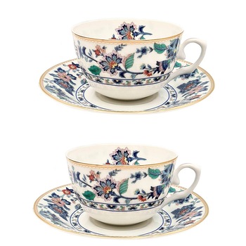 Set 2 cesti & farfurii Stephanie multicolor, 180ml, portelan fin Set 2 cesti & farfurii Stephanie multicolor, 180ml, portelan fin