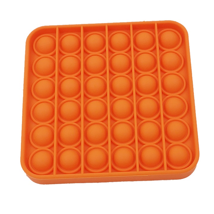 Jucarie senzoriala din silicon, anti-stres, Sundiguer, Pop it, Push bubble, dimensiune 12.5x12.5x1.5cm, Patrat, Portocaliu