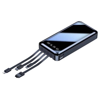 Power Bank portabil, 20000mAh, Full Screen, 4 tipuri de cablu, Incarcare rapida, Universal, Negru Power Bank portabil, 20000mAh, Full Screen, 4 tipuri de cablu, Incarcare rapida, Universal, Negru