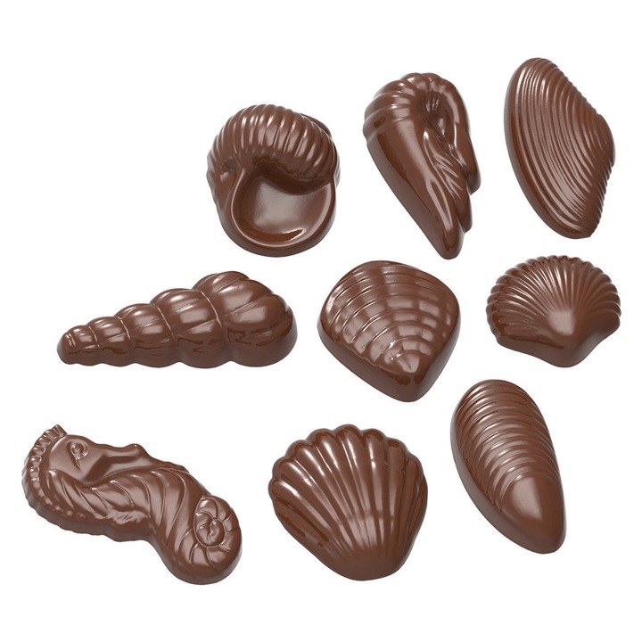 Matrita ciocolata fructe de mare, 22 cavitati, policarbonat, 27.5×13.5cm