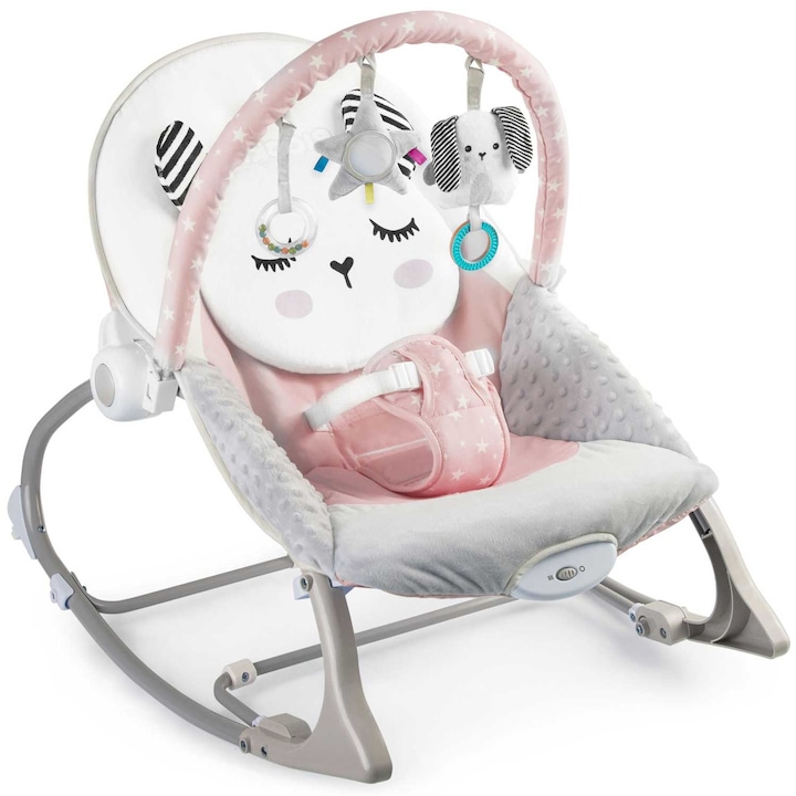 ISP Kitty Sleep Ringató és szék, 3 az 1-ben, Csecsemőknek és gyermekeknek, 0-18 kg, Nyugtató rezgésekkel, Rózsaszín