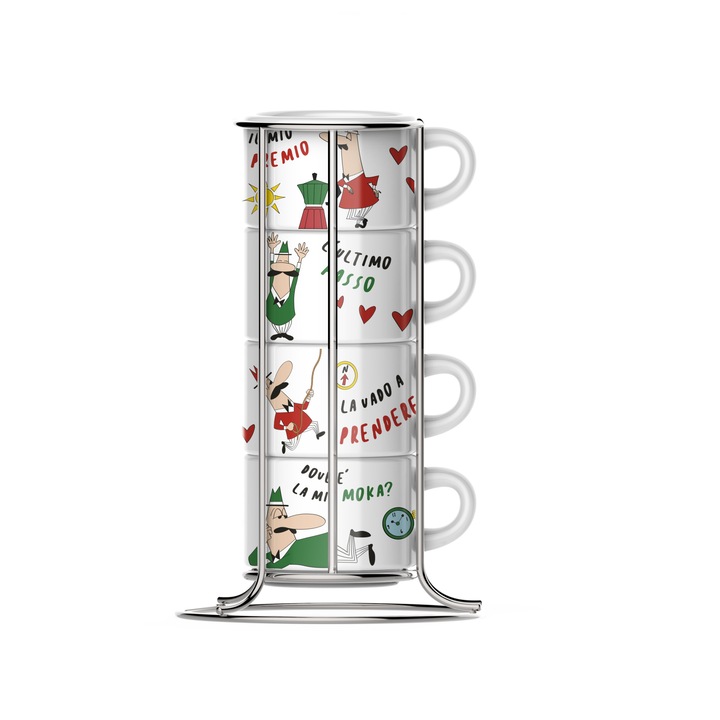 Set 4 cesti Cappuccino Bialetti cu suport