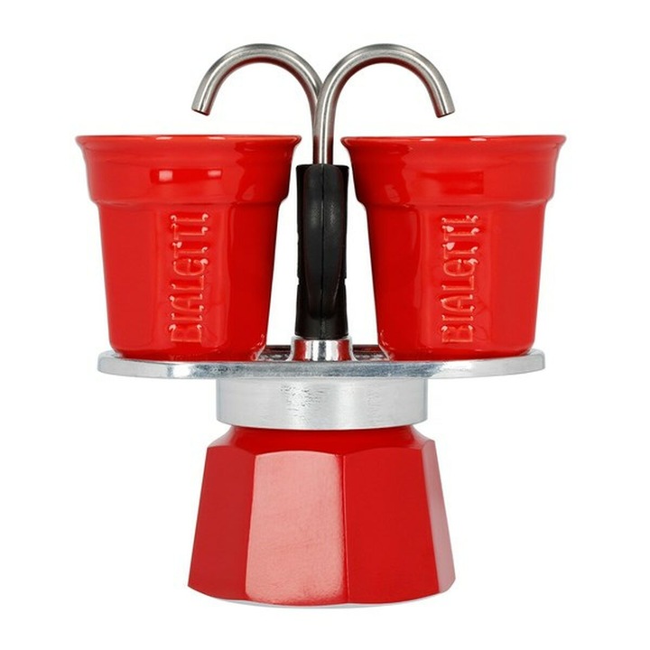 Espressor Bialetti, oala de cafea italiana, aluminiu, 100 ml, 2 cesti, rosu