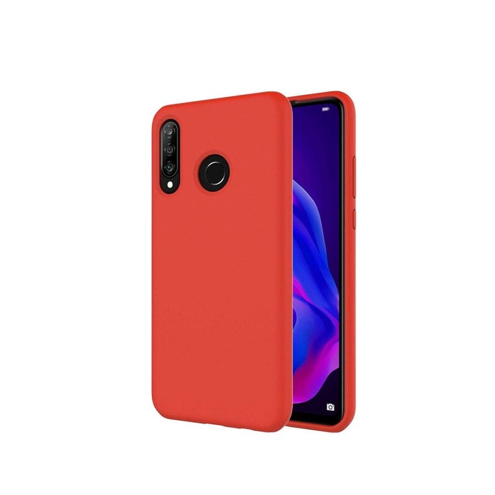 Противоударен силиконов кейс с микрофибърна вътрешност, съвместим с Huawei Y7p, Червен