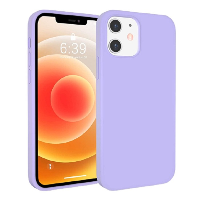 Husa silicon antisoc cu microfibra in interior compatibila cu Iphone 12, Mov