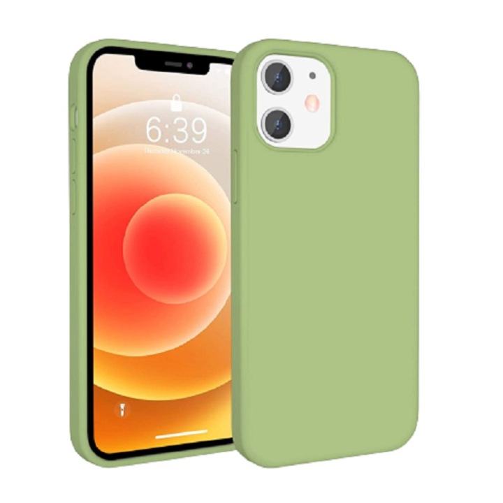 Husa silicon antisoc cu microfibra in interior compatibila cu Iphone 12, Verde