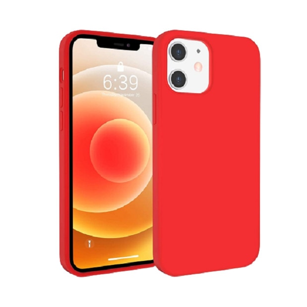 Husa silicon antisoc cu microfibra in interior compatibila cu Iphone 12, Rosu