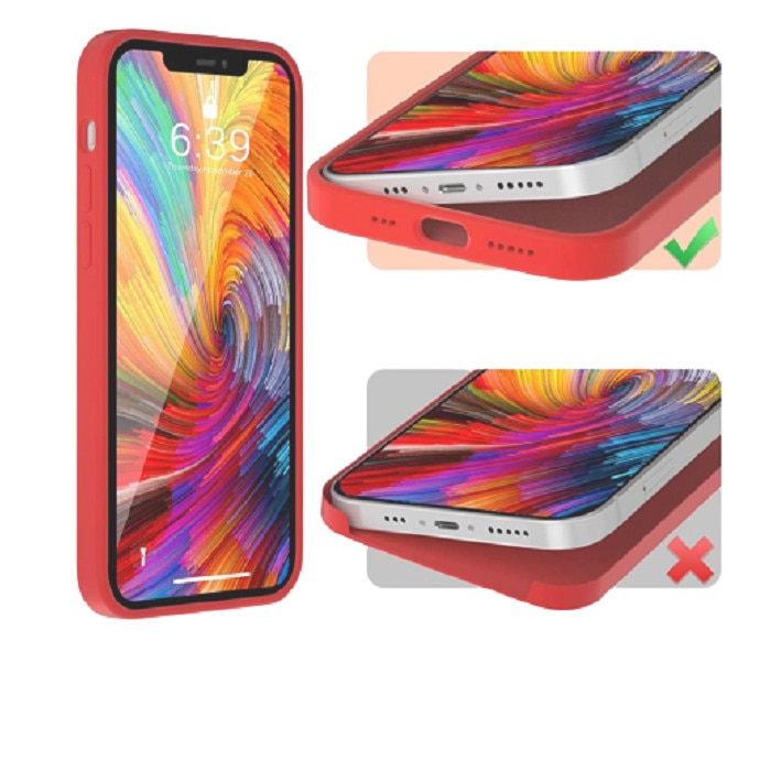 Husa silicon antisoc cu microfibra in interior compatibila cu Iphone 12, Rosu