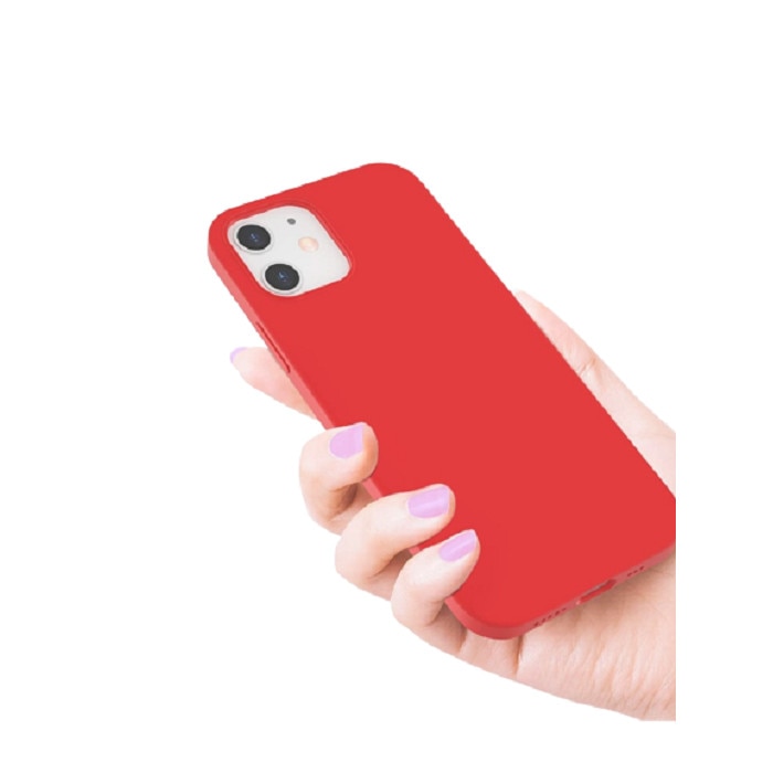 Husa silicon antisoc cu microfibra in interior compatibila cu Iphone 12, Rosu
