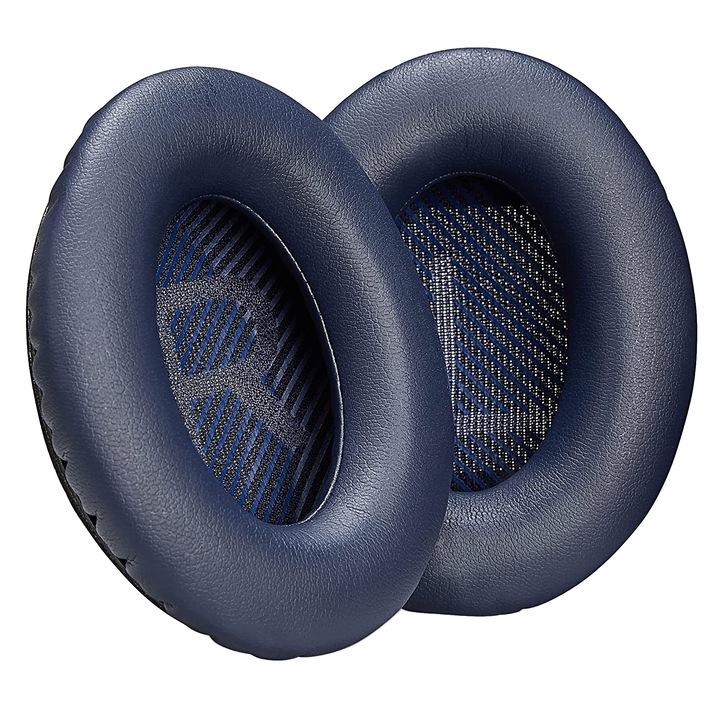 Set 2 bureti PadForce® pentru casti Bose QuietComfort 35, 35 II, QC35, QC35 II, Over-Ear - Albastru inchis, Spuma cu memorie, Piele ecologica