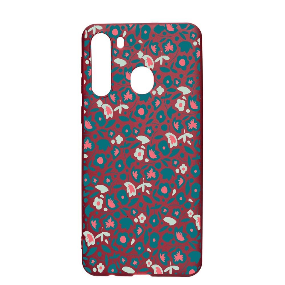 Husa Samsung Galaxy A21, Green Flowers Pattern, rezistenta la uzura, anti-alunecare, din silicon Premium, Pomegranate, PG632