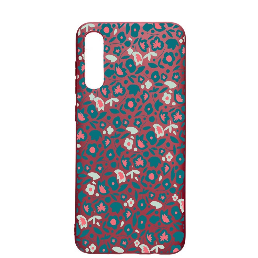 Husa Samsung Galaxy A70, Green Flowers Pattern, rezistenta la uzura, anti-alunecare, din silicon Premium, Pomegranate, PG632