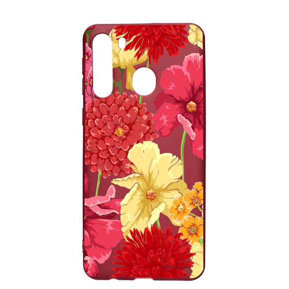 Husa Samsung Galaxy A21, Flowers Red Yellow, rezistenta la uzura, anti-alunecare, din silicon Premium, Pomegranate, PG634