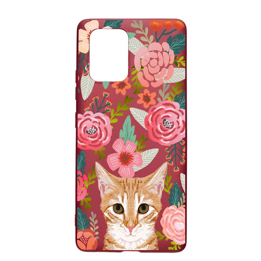 Husa Apple iPhone 11 Pro, Cat In Flowers, rezistenta la uzura, anti-alunecare, din silicon Premium, Pomegranate, PG638