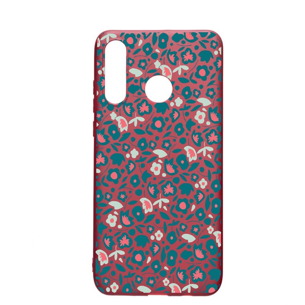 Husa Huawei P30 Lite, Green Flowers Pattern, rezistenta la uzura, anti-alunecare, din silicon Premium, Pomegranate, PG632