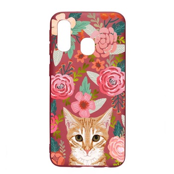 Husa Samsung Galaxy A20e, Cat In Flowers, rezistenta la uzura, anti-alunecare, din silicon Premium, Pomegranate, PG638 Husa Samsung Galaxy A20e, Cat In Flowers, rezistenta la uzura, anti-alunecare, din silicon Premium, Pomegranate, PG638