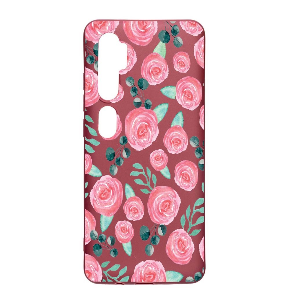 Husa Xiaomi Mi Note 10, Rose Pattern, rezistenta la uzura, anti-alunecare, din silicon Premium, Pomegranate, PG640