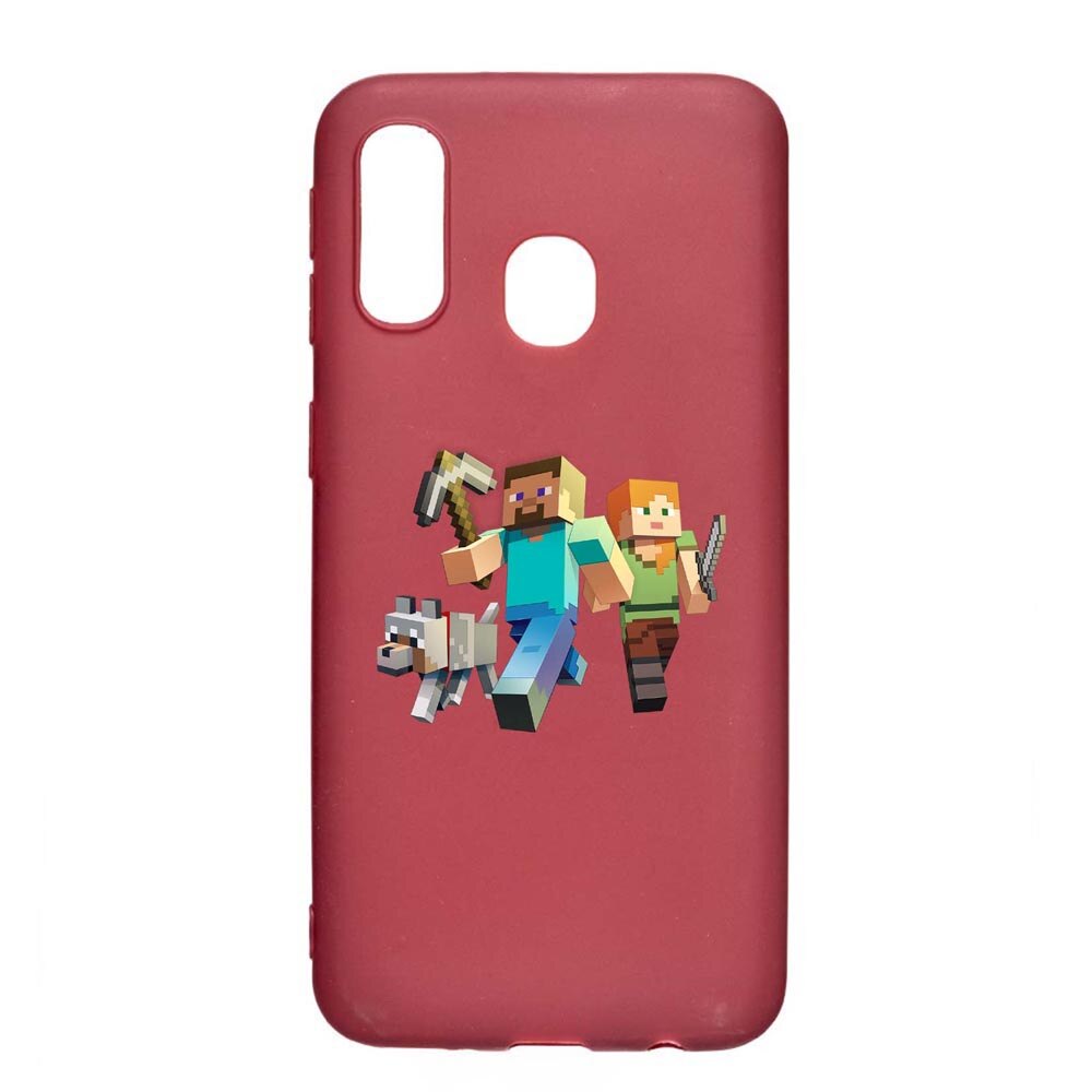 Husa Samsung Galaxy A20e, Minecraft, rezistenta la uzura, anti-alunecare, din silicon Premium, Pomegranate, PG730