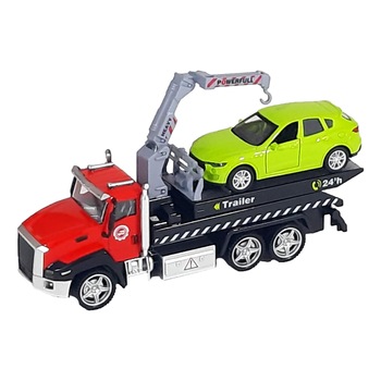 Set 2 Masini Trailer cu masina de metal inclusa Negru Rosu Set 2 Masini Trailer cu masina de metal inclusa Negru Rosu