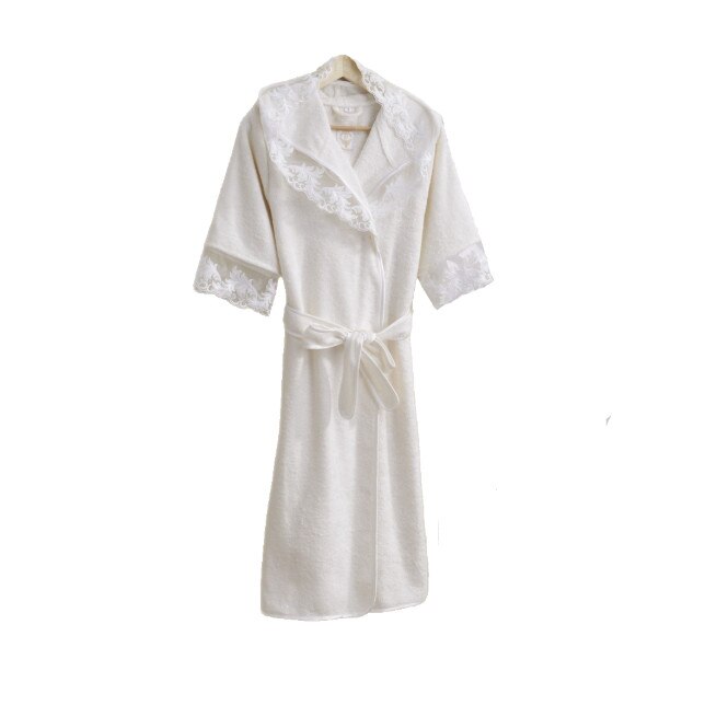 Halat de baie cu gluga bambus si bumbac, Altinbasak, marime L, Kleopatra Ecru