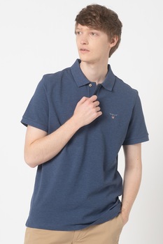 Gant, Tricou polo de bumbac cu logo brodat, Albastru melange Gant, Tricou polo de bumbac cu logo brodat, Albastru melange
