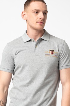 Gant, Tricou polo din pique Archive Shield, Gri melange, S Gant, Tricou polo din pique Archive Shield, Gri melange, S