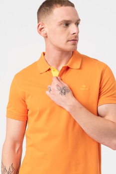 Gant, Tricou polo regular fit cu logo brodat, Oranj