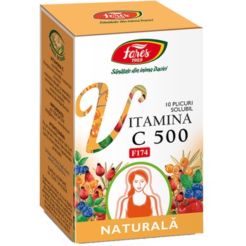 Supliment alimentar Vitamina C 500 naturala, 10 plicuri Supliment alimentar Vitamina C 500 naturala, 10 plicuri