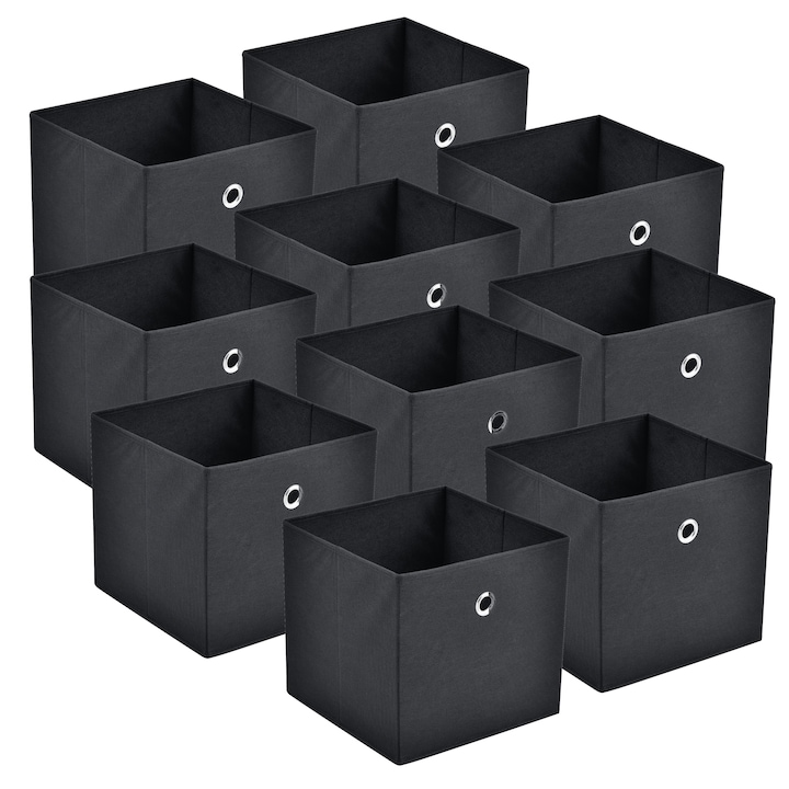 [en.casa]® Összehajtható tárolódoboz 10 db összecsukható doboz szett 28x30x30cm vlies anyag fém fogóval fekete
