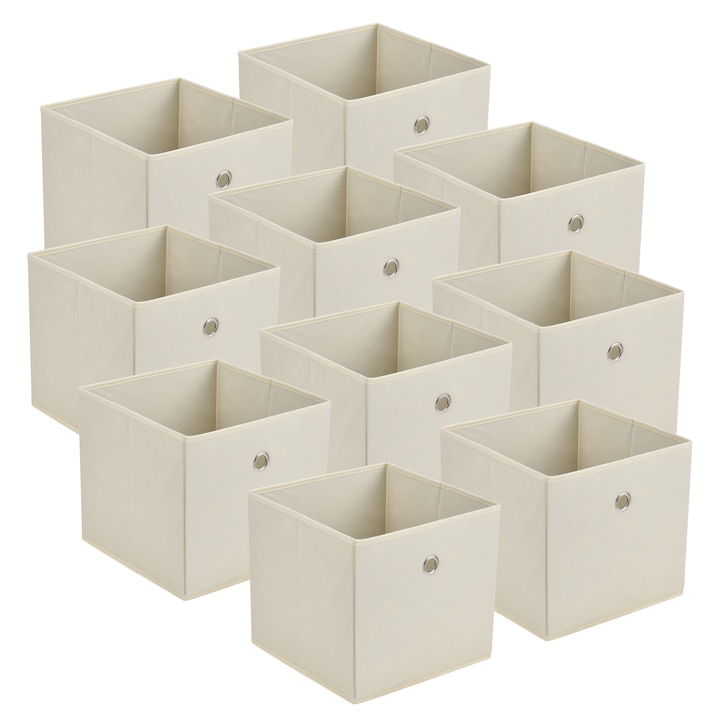 [en.casa]® Összehajtható tárolódoboz 10 db összecsukható doboz szett 28x30x30cm vlies anyag fém fogóval bézs