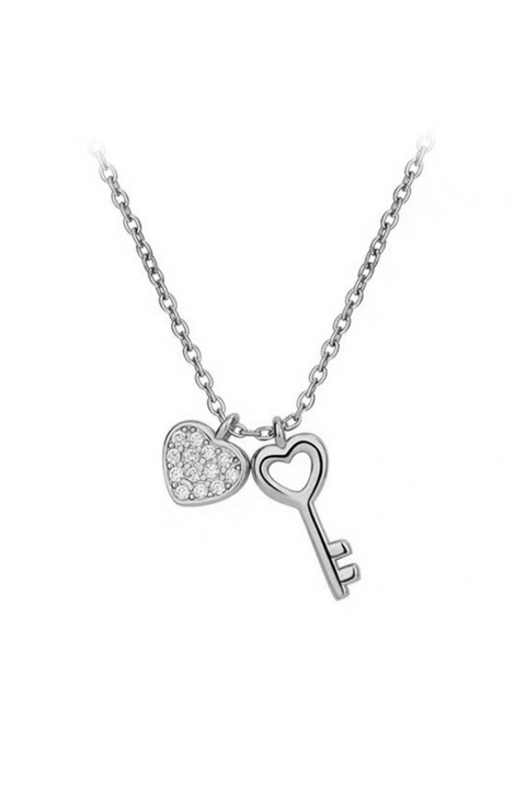 Lant din argint 925 Key to my Heart cu pandantiv in forma de inima cu cheita, 40 cm, potrivit cadou, aniversare, sarbatori