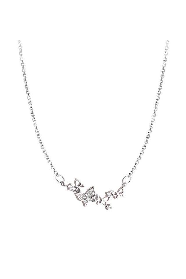 Lant din argint 925 Spring Butterfly cu pandantiv in forma de fluturasi, 40 cm, potrivit cadou, aniversare, sarbatori