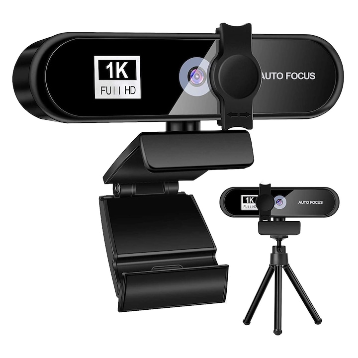 Camera web,Vaxiuja,Full HD 1080p,2MP,Autofocus,Dual Microfon,30fps, anulare zgomot de fond,Tripod inclus,negru